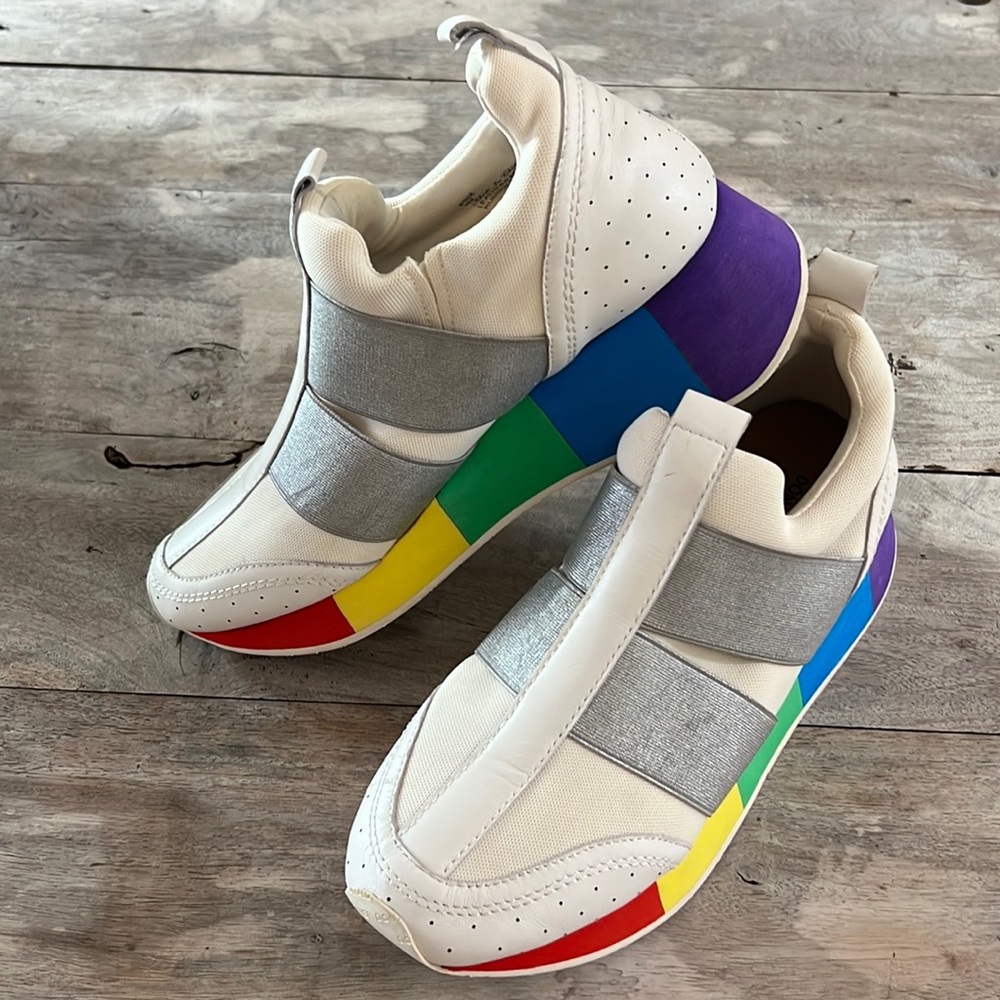 Donald J Pliner Prix White Rainbow Sole Fabric Leather Upper Women Sz 9